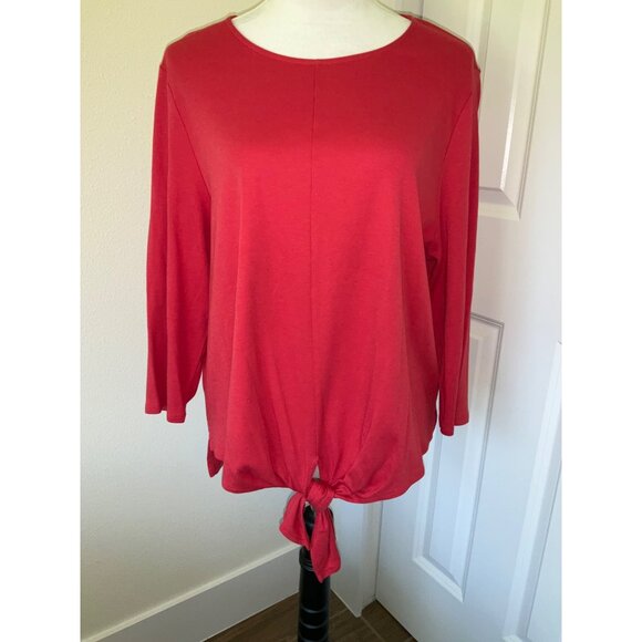 J. Jill size XL Tie Front Long Sleeve Blouse in Red Women's - Picture 3 of 5